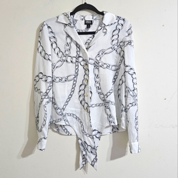 INC International Concepts Tops - INC Satin Chain-Print Tie-Front Blouse